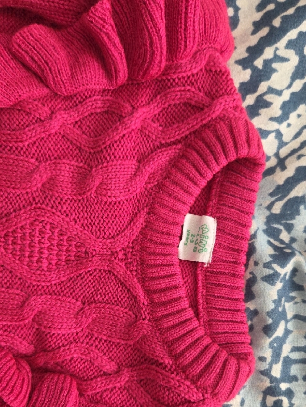 Girls Fuchsia Cable Knit Ruffle Sweater - Picture 2 of 2